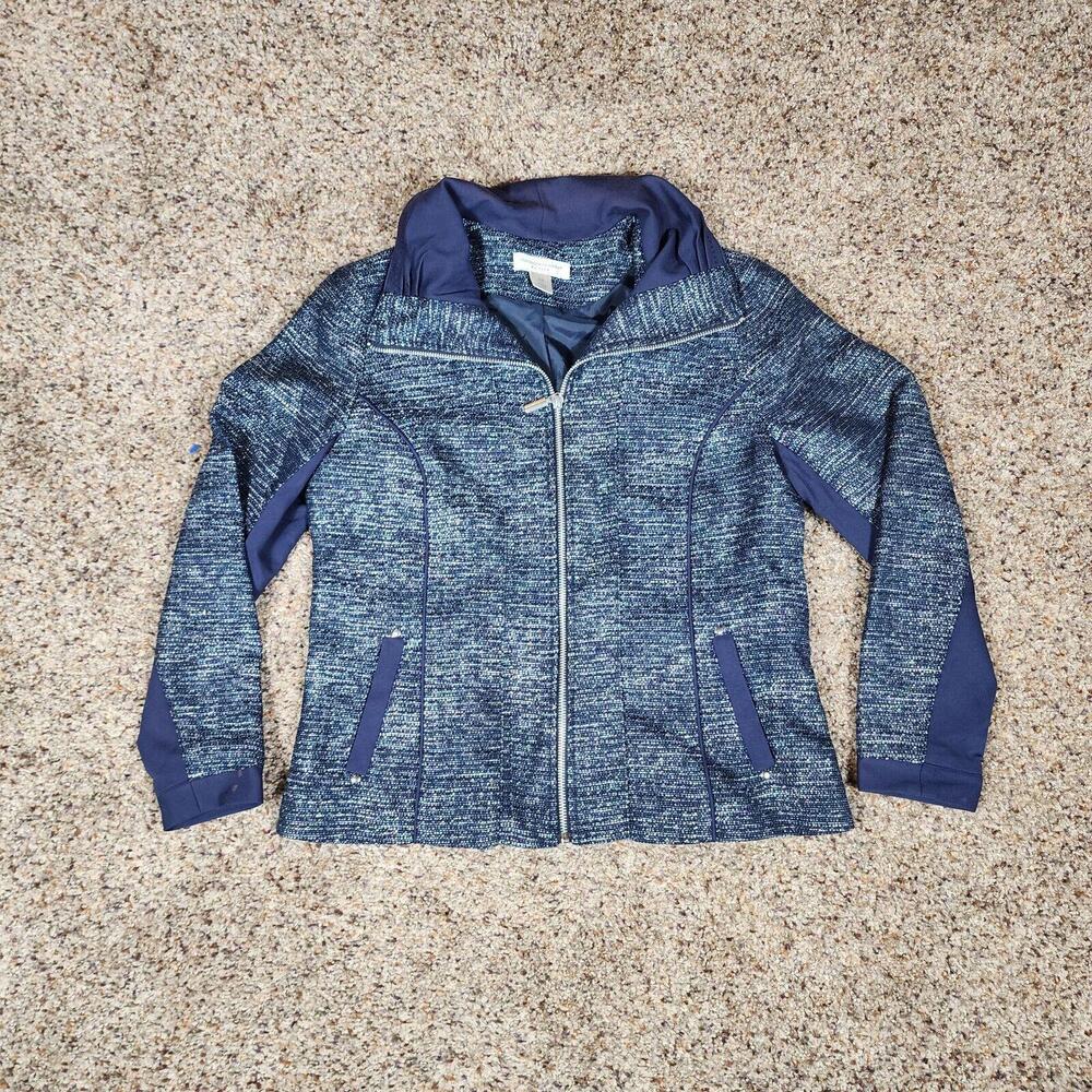 Christopher & Banks Blue Silver Jacket Petite Small PM Zip Long Sleeve